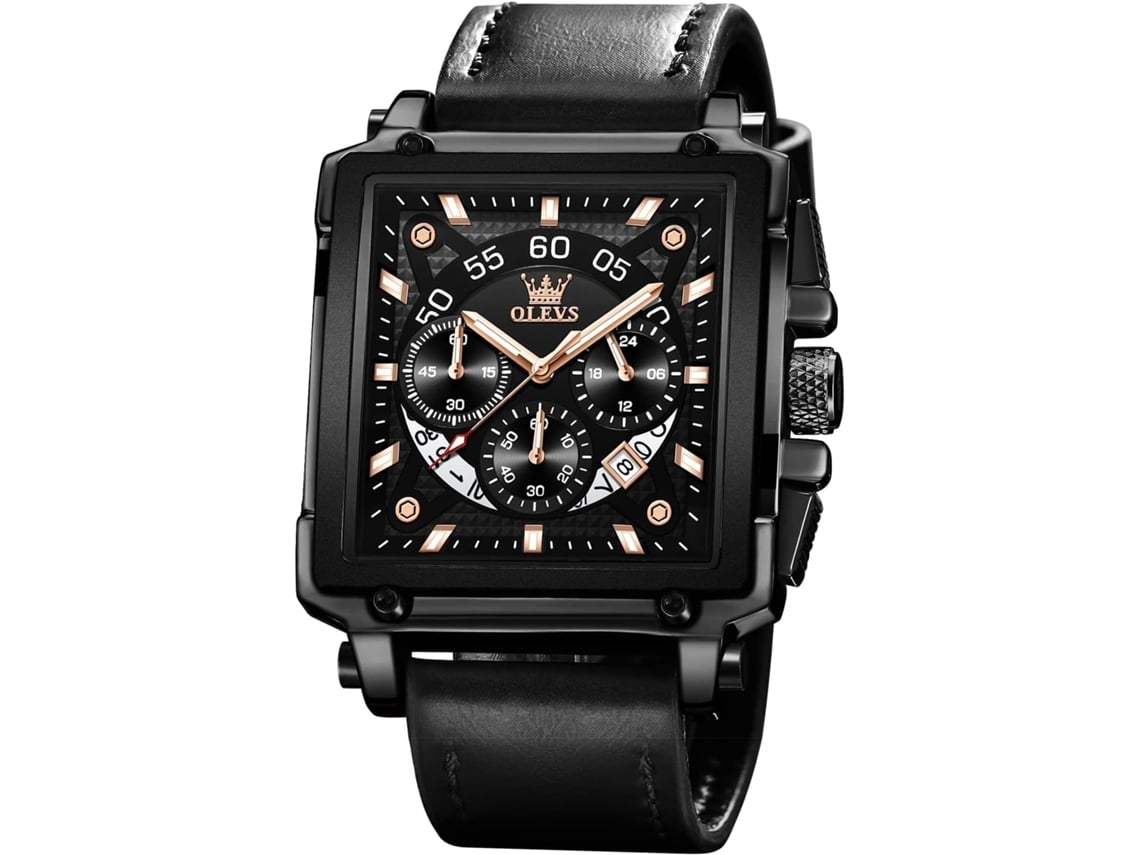 Reloj Luminoso Impermeable De Moda Con Cronógrafo De Cuero Cuadrado Masculino Pratayuysan