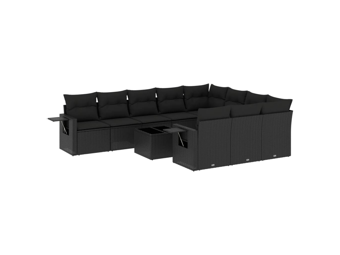 Conjunto de 11 sofás de jardín con cojines de mimbre, color negro, EXCLUSIVO DE LA CASA