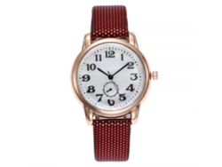 Reloj De Pulsera Vansvar Para Mujer Con Números Arábigos, Correa Fina De Poliuretano Y Movimiento De Cuarzo Rojo.