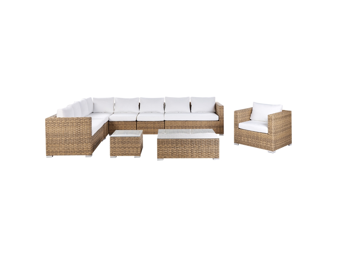 Conjunto de Sala de Estar para Jardín BELIANI Xxl de Ratán Sintético Blanco 326X220X65
