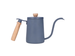 Jarra de café de goteo de 600 ml con cuello de cisne y asa de madera, de acero inoxidable y color azul.