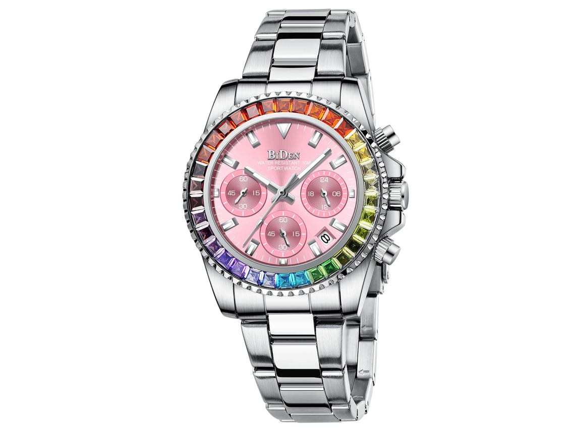 Reloj De Pulsera De Cuarzo Con Correa De Acero Inoxidable, Diamantes Y 6 Manecillas, Estilo Moderno Para Mujer (plateado Y Rosa).