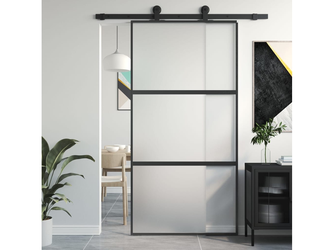 Puerta corrediza | Puerta corredera de 102,5 x 205 cm, vidrio templado y aluminio negro WSD244170 Lovely Home