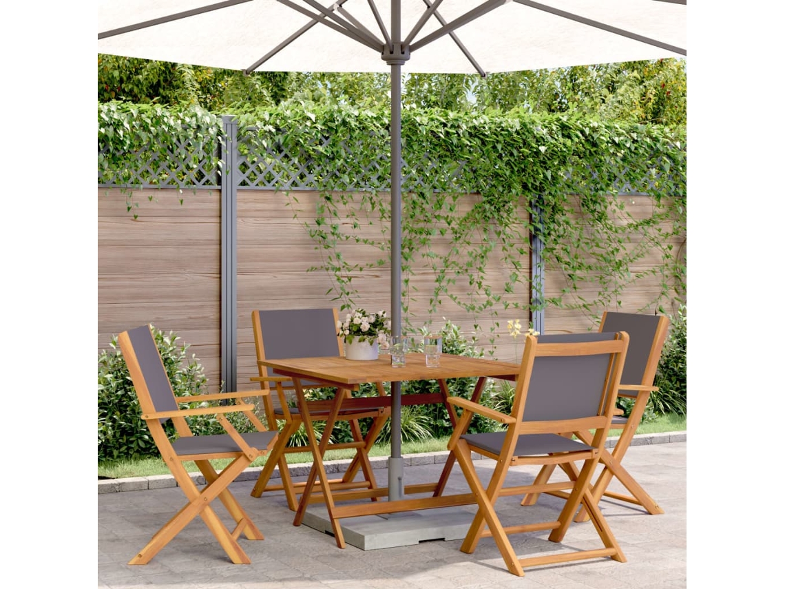 Juego de comedor de jardín de 5 piezas, tela antracita/madera maciza, DKD Home Decor