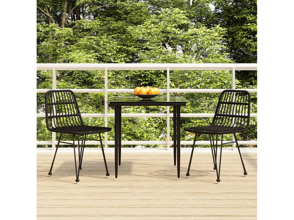 Juego de comedor de jardín de mimbre PE negro Dkd Home Decor