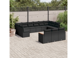 Conjunto de sofá de jardín de 13 piezas con cojines de mimbre sintético negro, Dkd Home Decor