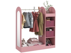 Perchero Infantil, Estantes, Cajas, Espejo, Madera Rosa