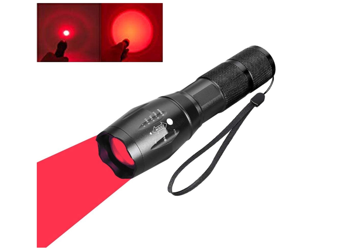 Linterna LED de luz roja, linterna de caza táctica roja, antorchas de señal con zoom, negro YIZHOOD