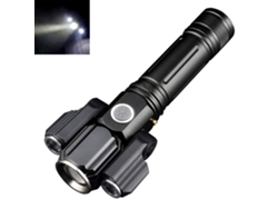 Linterna LED T6xpe, recargable vía USB, con enfoque telescópico y cuatro modos de iluminación.