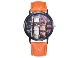 Reloj De Pulsera De Cuarzo Para Hombre Y Mujer Con Correa Pu Dial Redondo Moda T431 Naranja