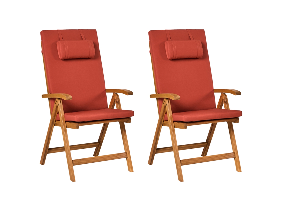 Conjunto De 2 Cadeiras Dobráveis Com Almofadas A Condizer Beliani Java Premium De Madeira De Acácia Castanho 54x69x105