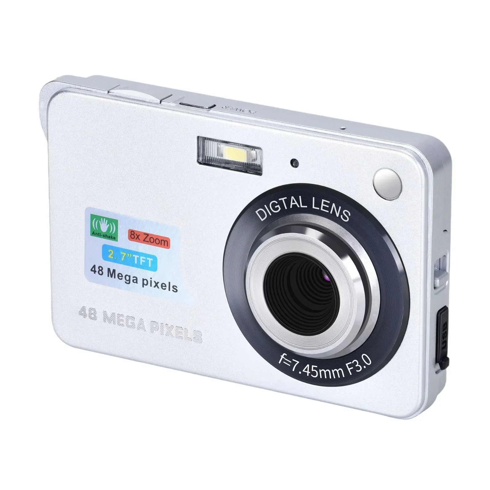 (plata) Cámara/videocámara Digital Infantil De Alta Definición Con Pantalla Lcd De 48 Mp Y Estabilización De Imagen Para Exteriores.