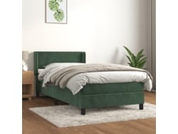 Cama Box Spring Con Colchón Terciopelo Verde Oscuro 90x190 Cm