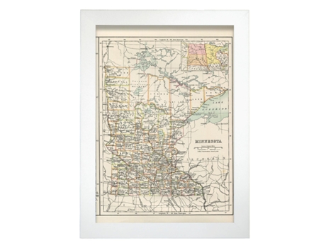 Póster NACNIC Geográficos en Estilo Vintage. Mapa de Minnesota. Ilustraciones de Antiguos Mapamundis en Tonos Sepia. Tamaño A3, Sin Marco.