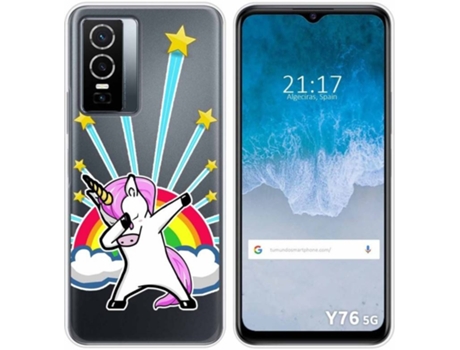 Carcasa para Vivo Y76 5G TUMUNDOSMARTPHONE Dibujos Transparente Unicornio Multicolor