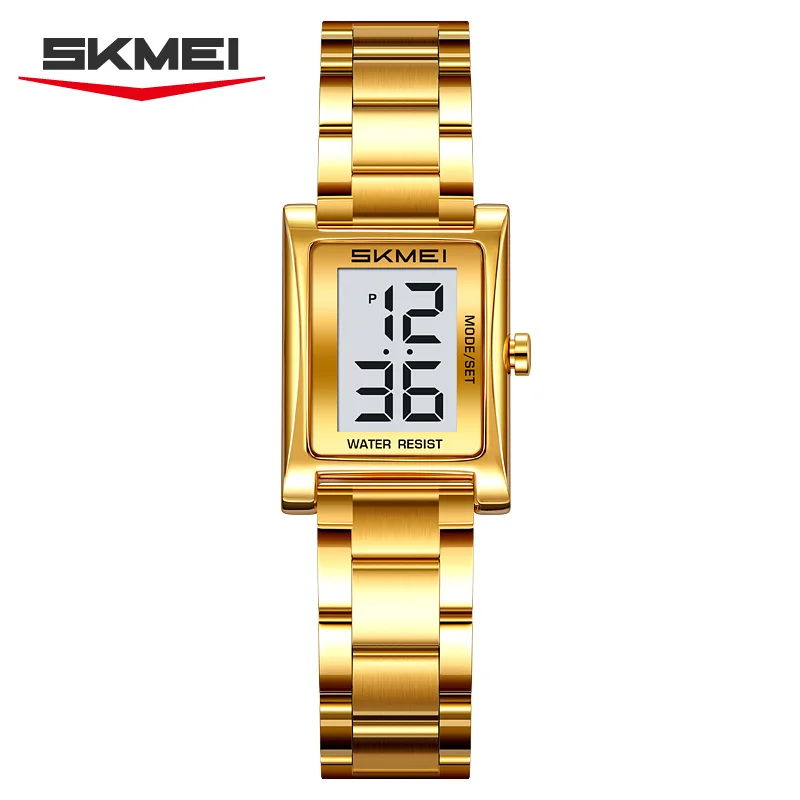 Mini Reloj Digital Con Correa Totalmente De Acero (dorado)