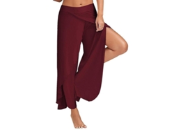 2026-pantalones Harem Palazzo De Yoga Para Mujer Anchos Sueltos Hippie Flowy Con Slit Talla Plus Cvj 3xl Vino Rojo