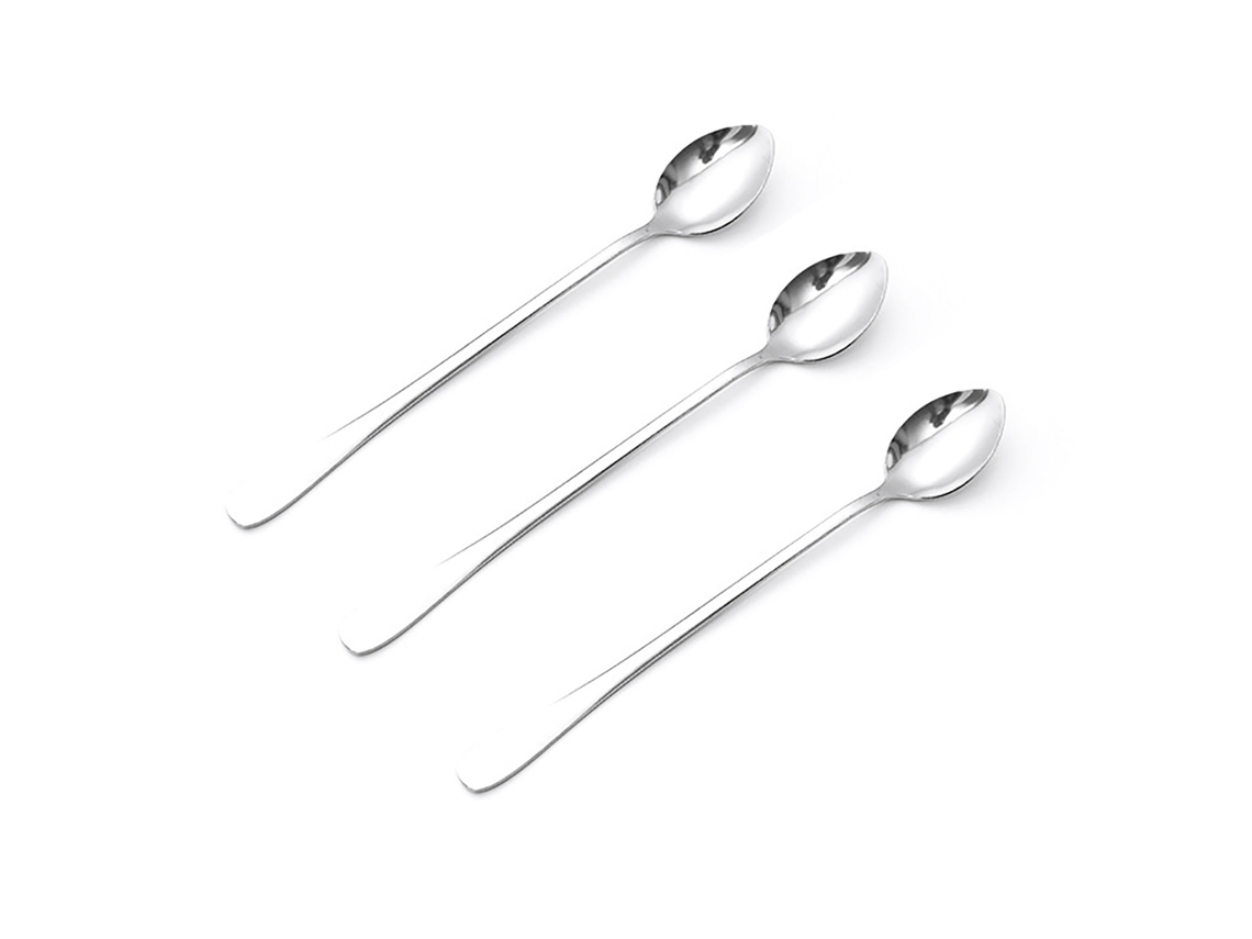 Juego De 3 Cucharas De Acero Inoxidable Con Mango Largo Para Café, Té, Postre Y Para Remover - Elegante