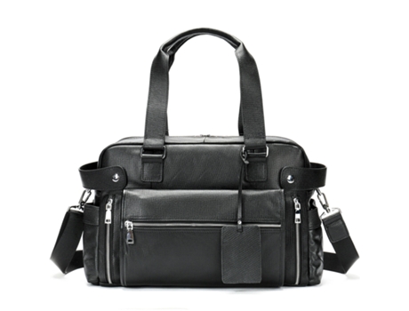 Maletín de cuero genuino Bolsas de mensajero para computadora portátil para hombres Maletín universitario Bolso tipo cartera-Negro actualizado