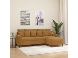 Sofá De 3 Plazas | Sofá De Salón | Sofá De Descanso Con Taburete De Terciopelo Marrón 180 Cm
