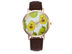 Reloj De Cuarzo Con Correa De Cuero Pu Para Pareja, Dial Con Patrón De Frutas, Café