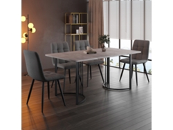 Mesa de 140 cm, 4 sillas, lino gris oscuro y negro.
