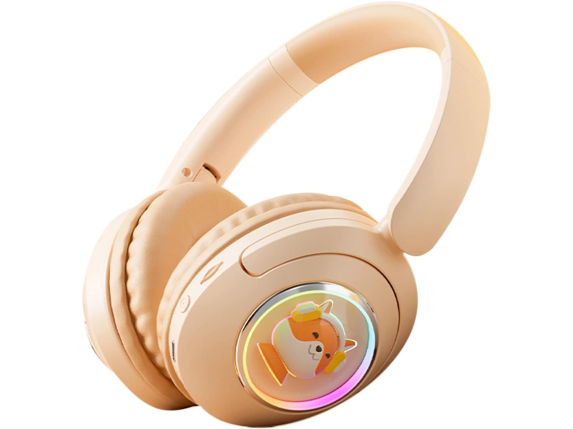 Auriculares beige con iluminación RGB, sonido de alta calidad y Bluetooth