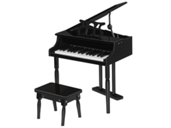 Piano De Cola Infantil Madera 30 Teclas Taburete Atril Negro Mdf