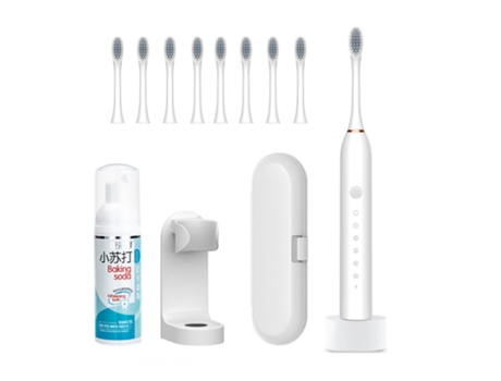 Cepillo de dientes eléctrico HHZ Base ultrasónica recargable 8 cabezales de cepillo Soporte para bolsa de viaje Mousse de limpieza