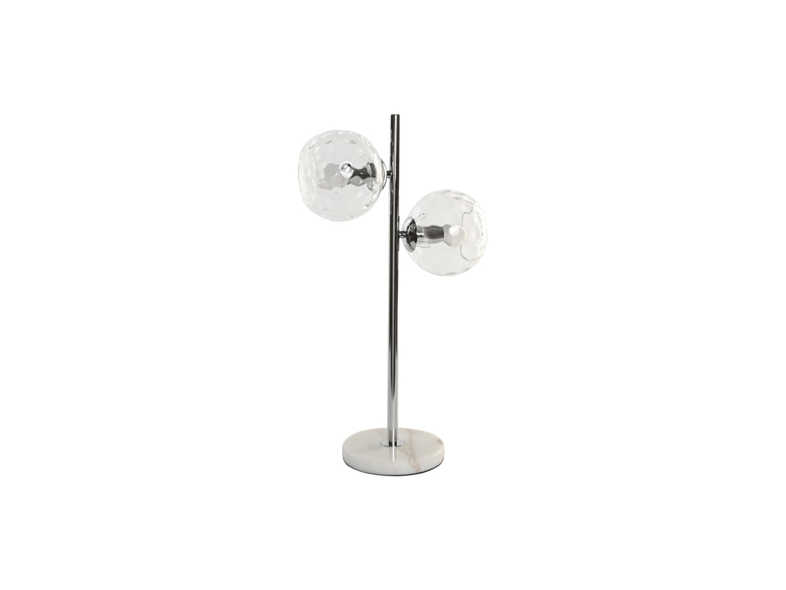 Lampara Sobremesa Hierro Cristal 2 Bolas 32x18x60cm