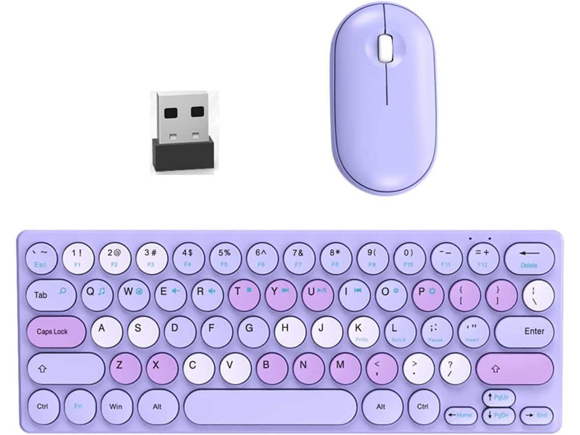 Conjunto Retro De Teclado Y Ratón Redondos, 2 X 40 G, Botones Silenciosos, Batería De Larga Duración Para El Hogar Y