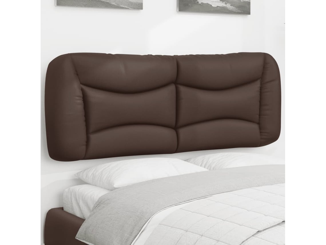 Cabecero De Cama Acolchado Cuero Sintético Marrón 140 Cm