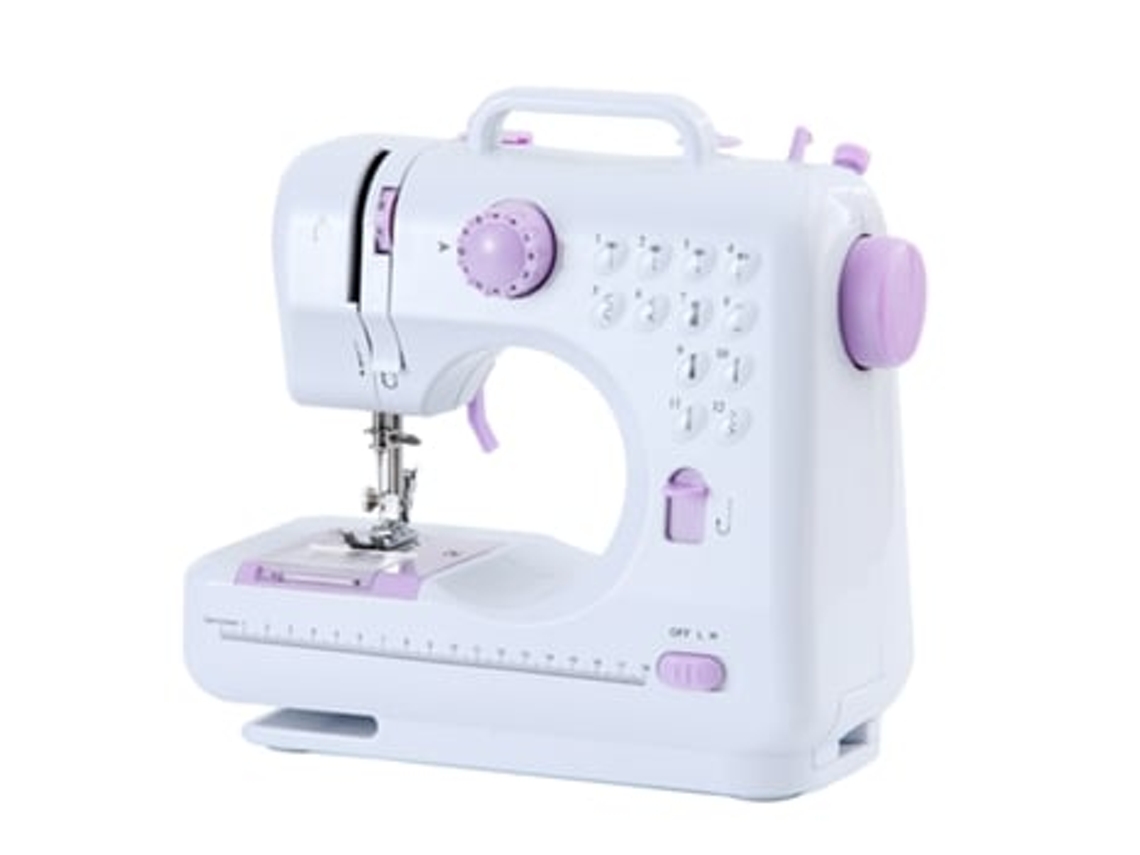 Máquina de coser eléctrica portátil con 12 puntadas integradas, 2 velocidades, pedal y luz blanca y morada Digitallab