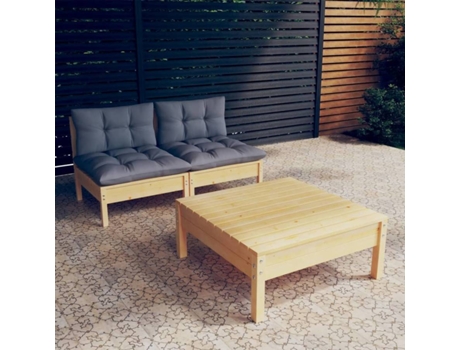 Conjunto 3 de muebles de jardín VIDAXL y cojines madera de pino