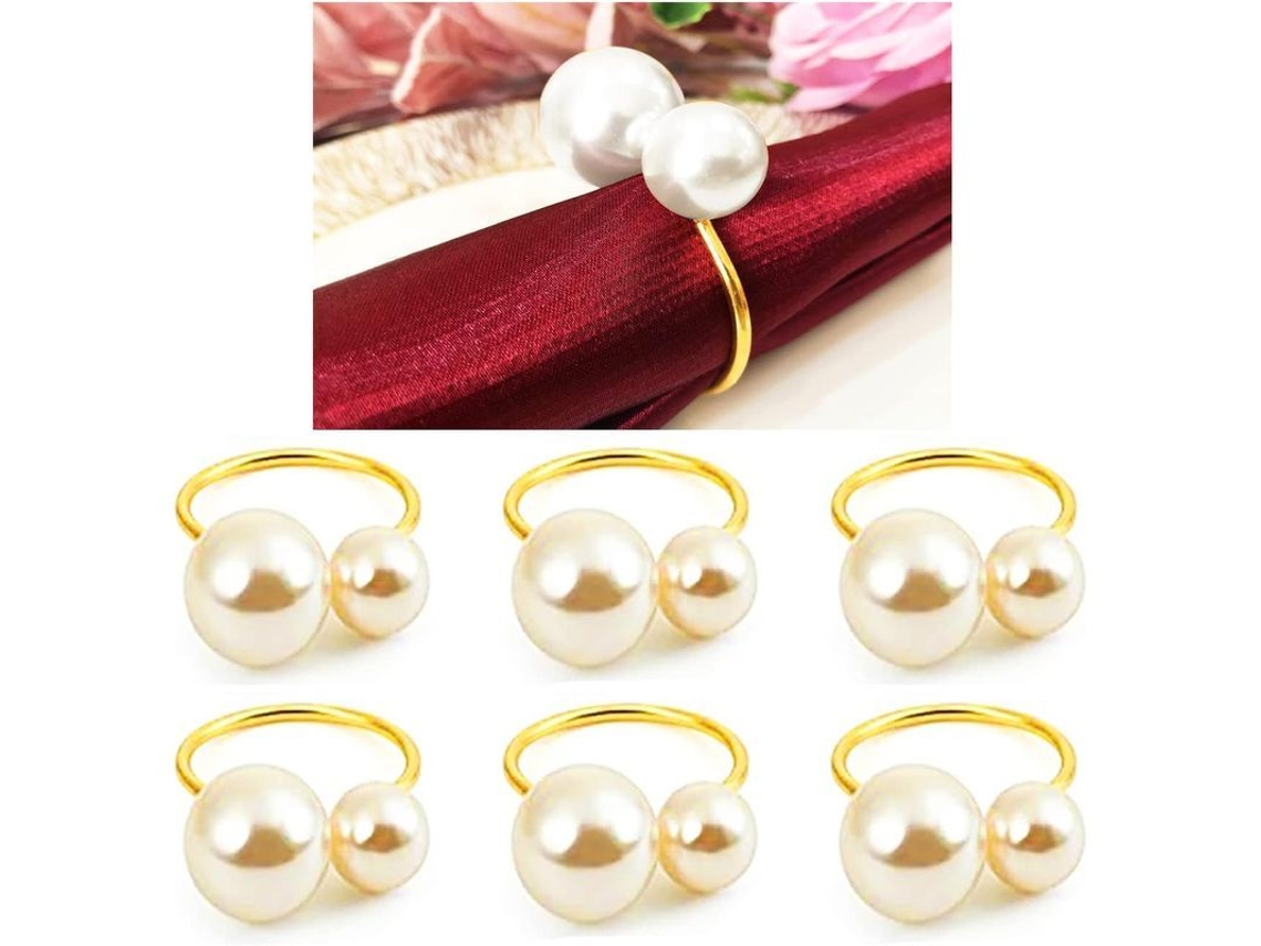 Anillos Para Servilletas De Perlas Doradas, 6 Unidades Para Fiestas, Bodas Y Decoración De Mesas.