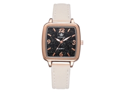 Reloj De Pulsera De Aleación Para Mujer Con Esfera Cuadrada Estrellada Y Correa De Piel Sintética Blanca.