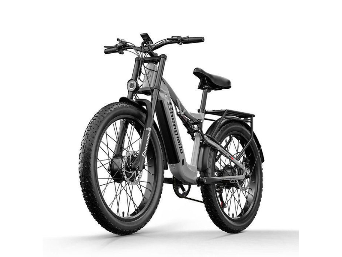 Bicicleta eléctrica para adultos - Shengmilo S600 - Motor dual de 2000 W - Bicicleta de ruedas anchas de 26 pulgadas - Batería de 48 V 17,5 Ah - Suspensión completa - Gris