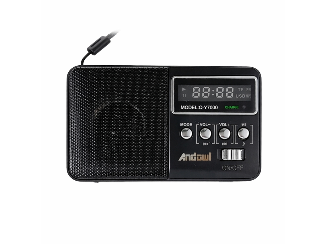 Rádio Portátil Com Coluna Bluetooth Fm, Usb E Cartão Tf Andowl Q-y7000 Preto
