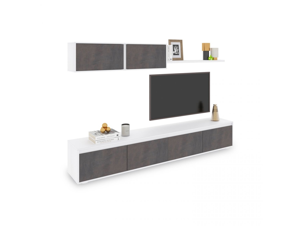 Salón con mueble de TV y estantería 200 cm Arlet Blanco Artik (Blanco Mate) - Óxido 200 x 43 x 41 cm