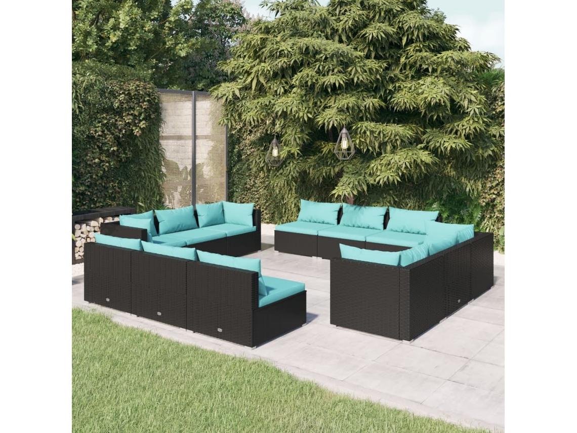 Conjunto de jardín DKD Home Decor de 12 piezas con cojines de mimbre negros