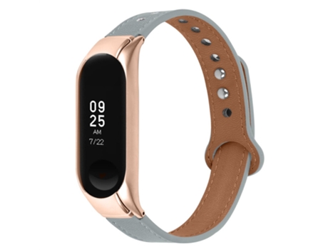 Correa de piel auténtica con doble remache de oro rosa para Xiaomi Mi Band 5/6 - canoso
