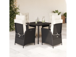 Juego de comedor de jardín de 5 piezas con cojines, mimbre sintético negro, DKD Home Decor