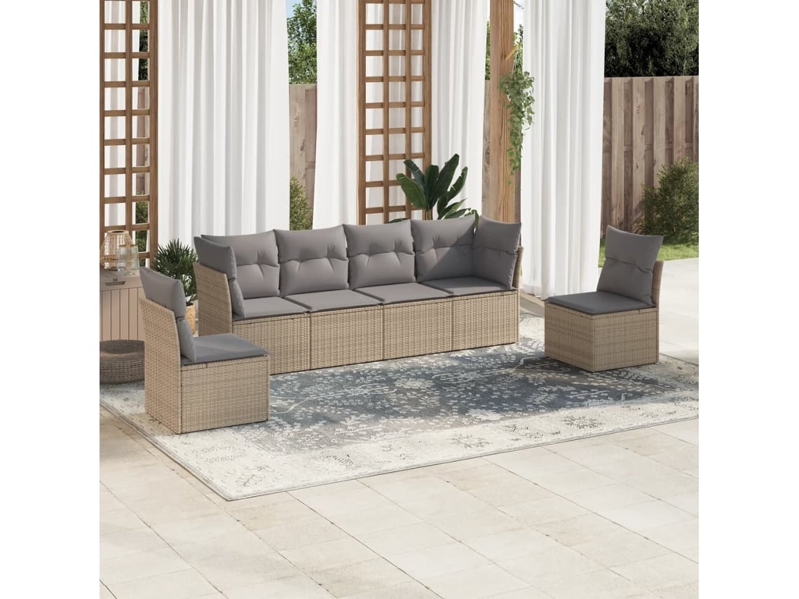 Conjunto de 6 sofás de jardín con cojines de mimbre beige Dkd Home Decor