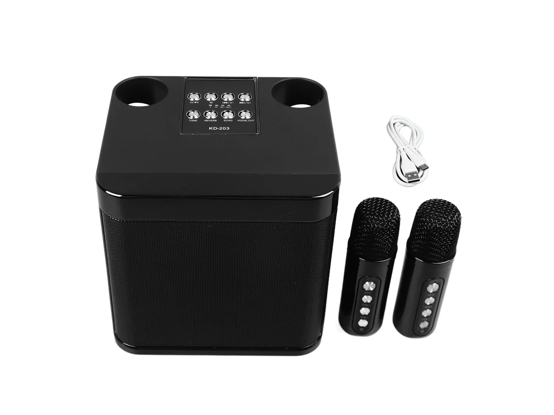 Mini Altavoz De Karaoke Portátil Con 2 Micrófonos Inalámbricos Bluetooth Para Fiestas En Casa Y Acampadas.