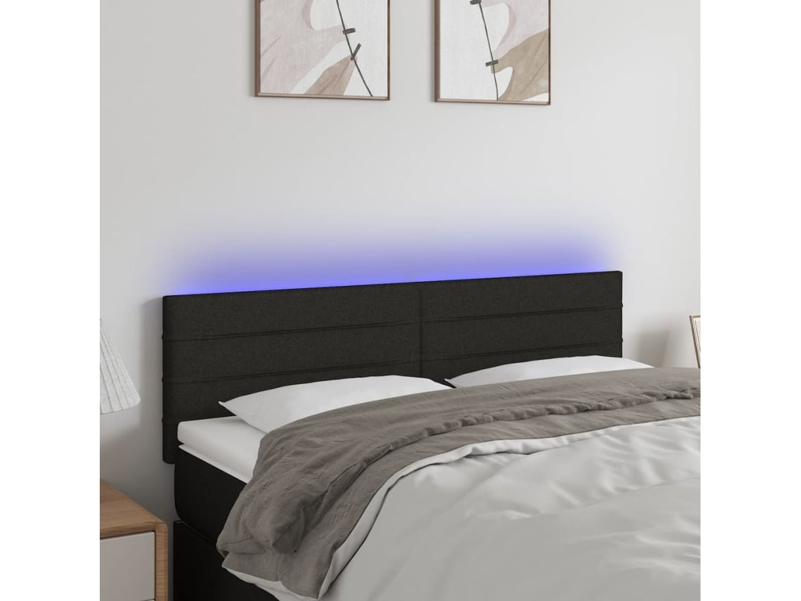 Cabecero Con Led De Tela Negro 144x5x78/88 Cm