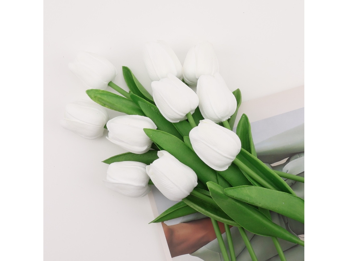 10 Tulipanes Artificiales De Aspecto Realista - Blanco