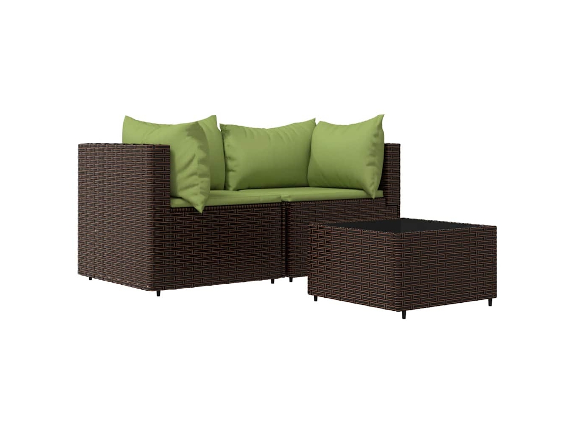 Maison Exclusive - Set Muebles De Jardín 3 Piezas Y Cojines Ratán Sintético Marrón