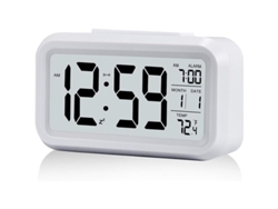 2026-reloj Despertador Digital Inalámbrico Con Luz Nocturna Inteligente, Temperatura, Fecha Y Display Lcd Blanco