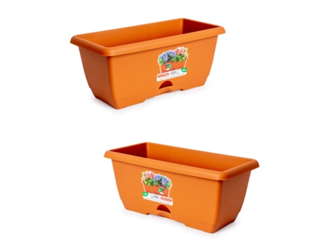 Lote de 2 Jardineras Balconeras 40 cm con Platos Integrados. Terracota PLASTIC FORTE
