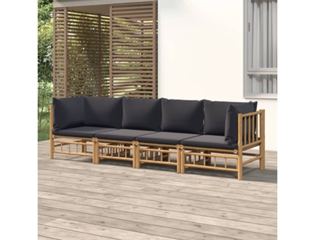 Conjunto 4 de muebles de jardín VIDAXL bambú con cojines gris oscuro